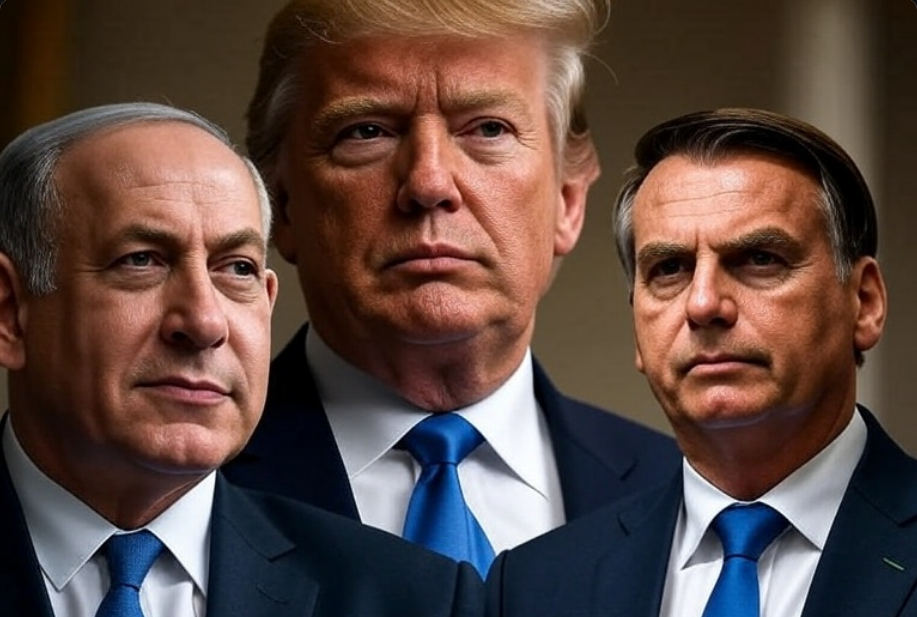 Netanyahu, Trump e Bolsonaro. Imagem gerada por IA